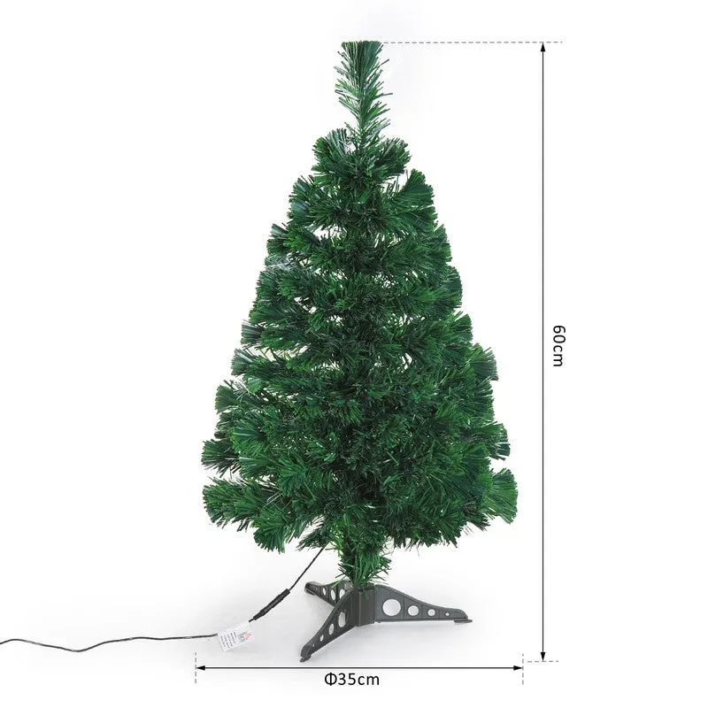2FT Small Pre-Lit Fiber Optic Christmas Tree Artificial Spruce Tree Green