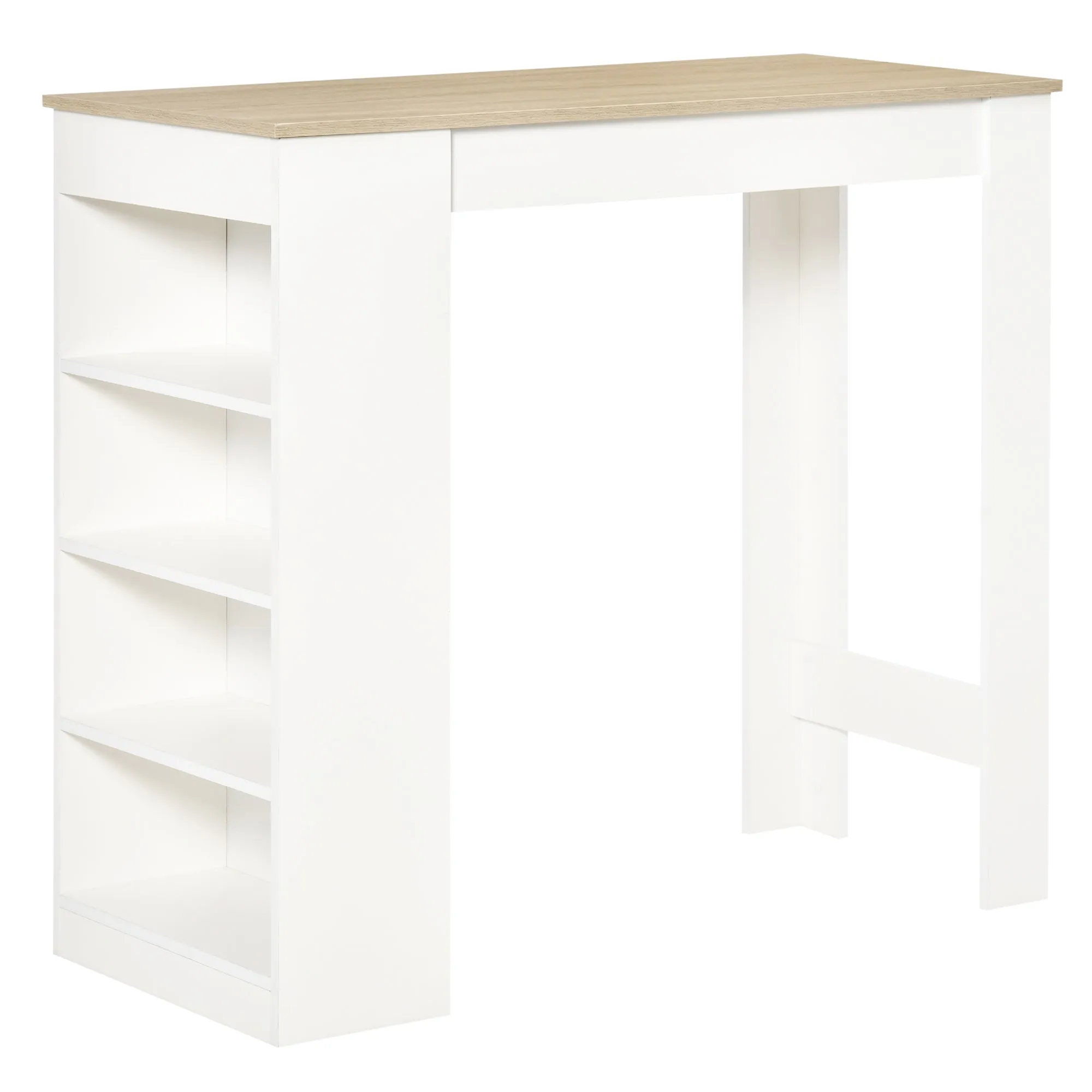 Bar Table Coffee Table Kitchen Dining Table with 4-Tier Storage Shelf for Kitchen Dining Room Living Room Natural