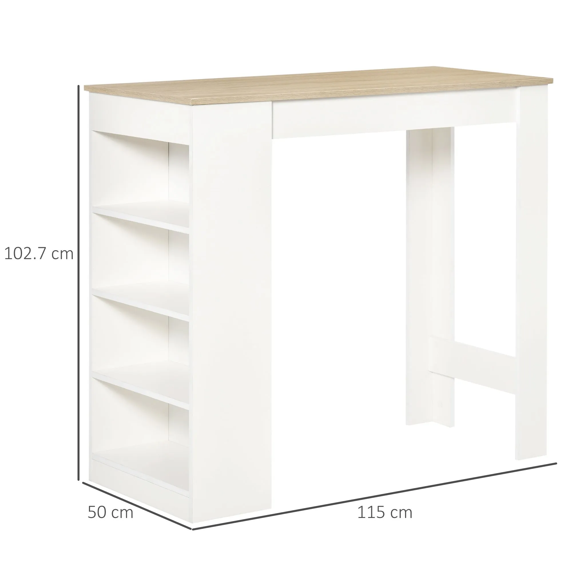 Bar Table Coffee Table Kitchen Dining Table with 4-Tier Storage Shelf for Kitchen Dining Room Living Room Natural