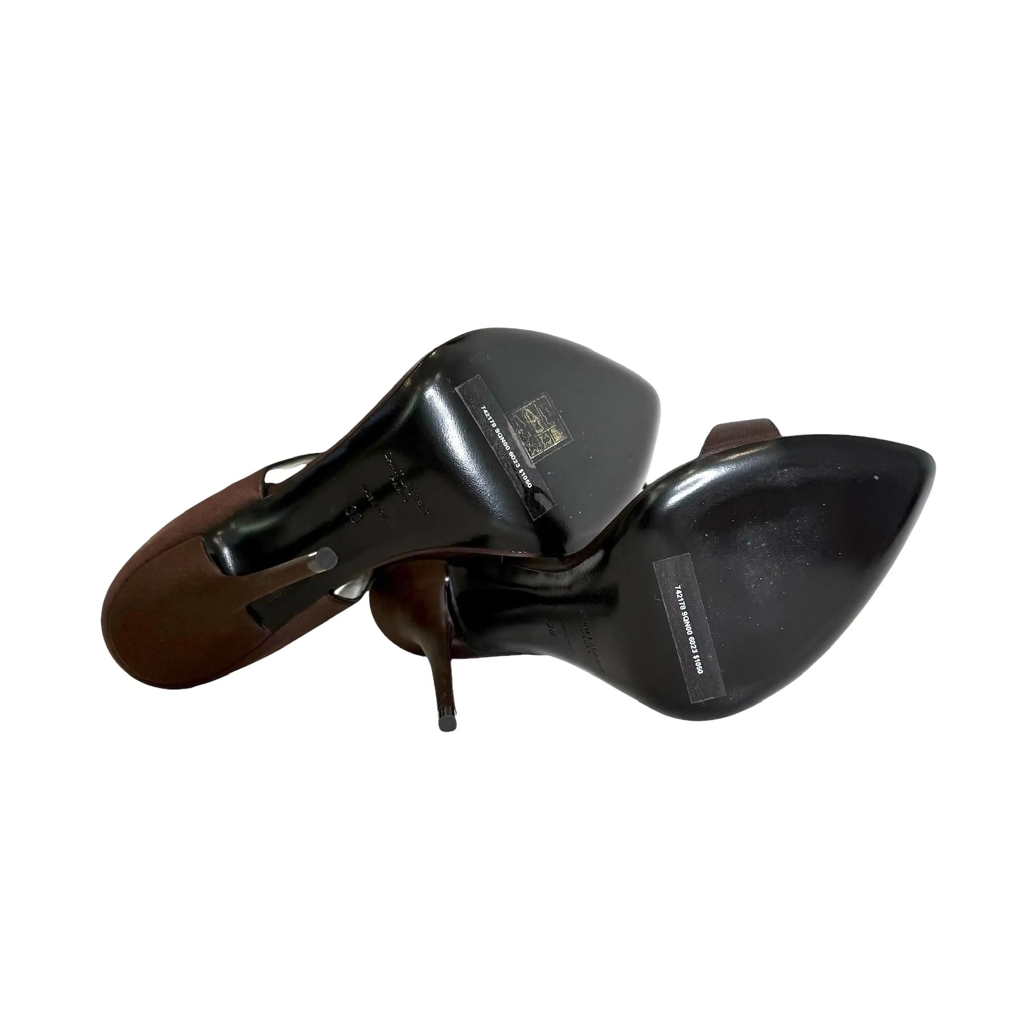 Brown Satin Heels w/Crystals - 8
