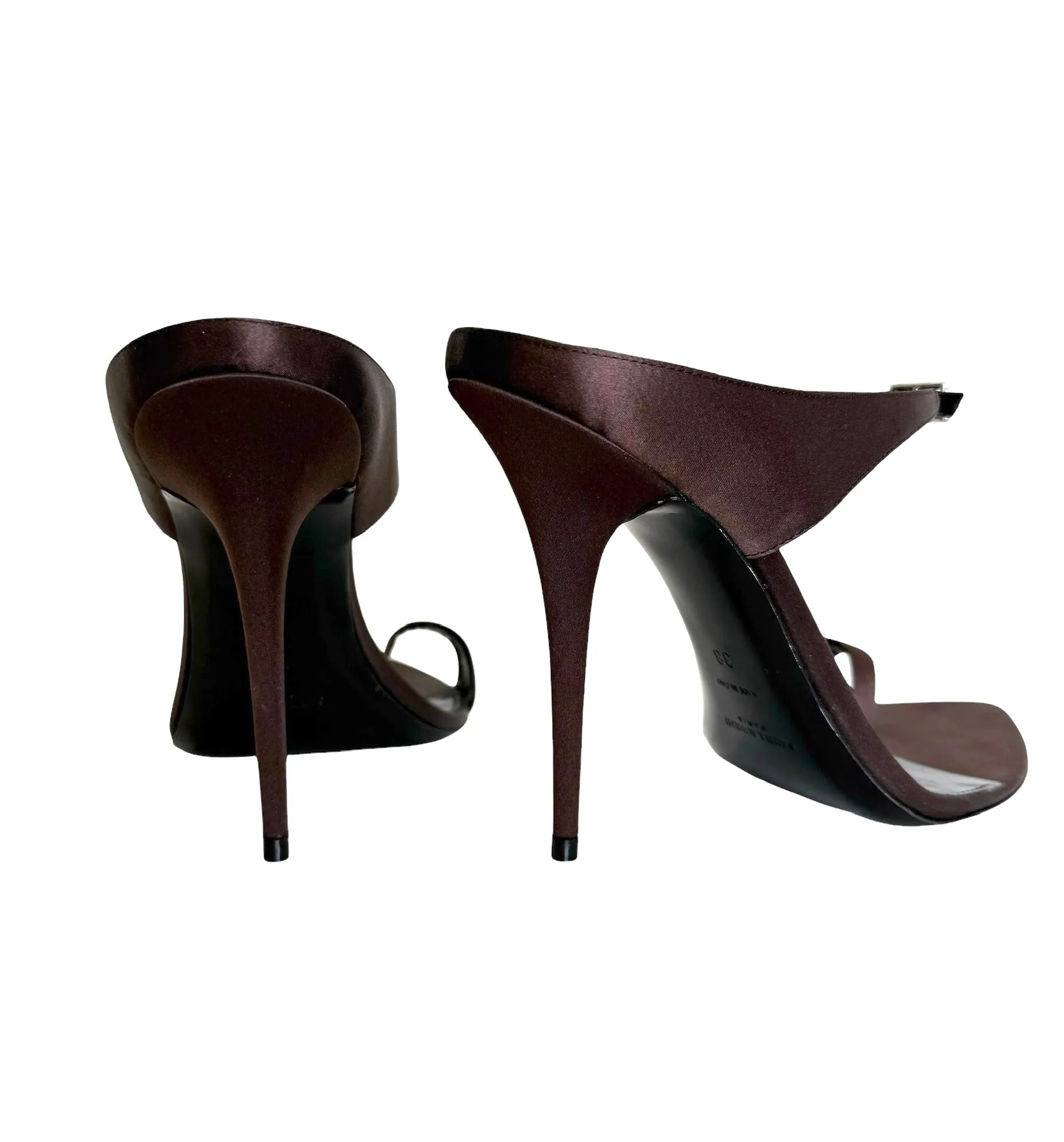 Brown Satin Heels w/Crystals - 8