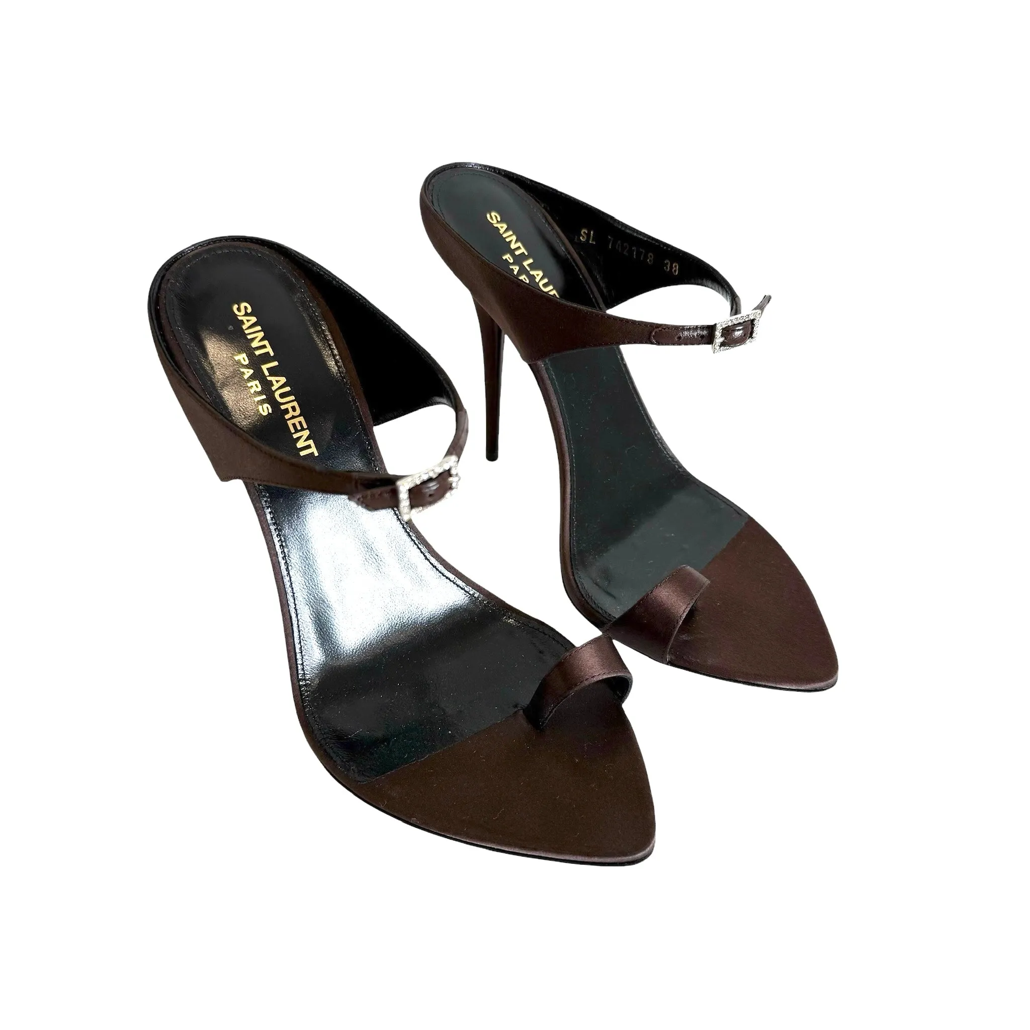 Brown Satin Heels w/Crystals - 8