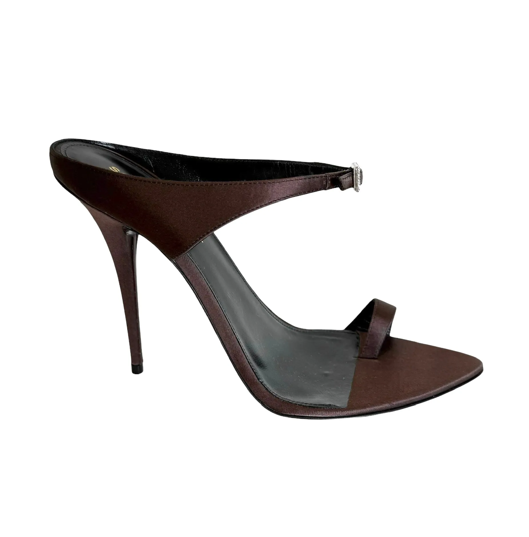 Brown Satin Heels w/Crystals - 8