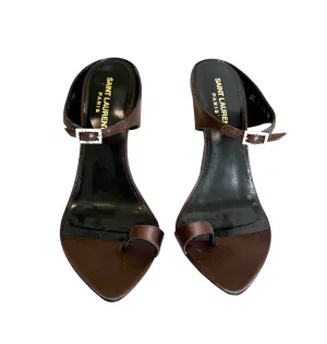 Brown Satin Heels w/Crystals - 8