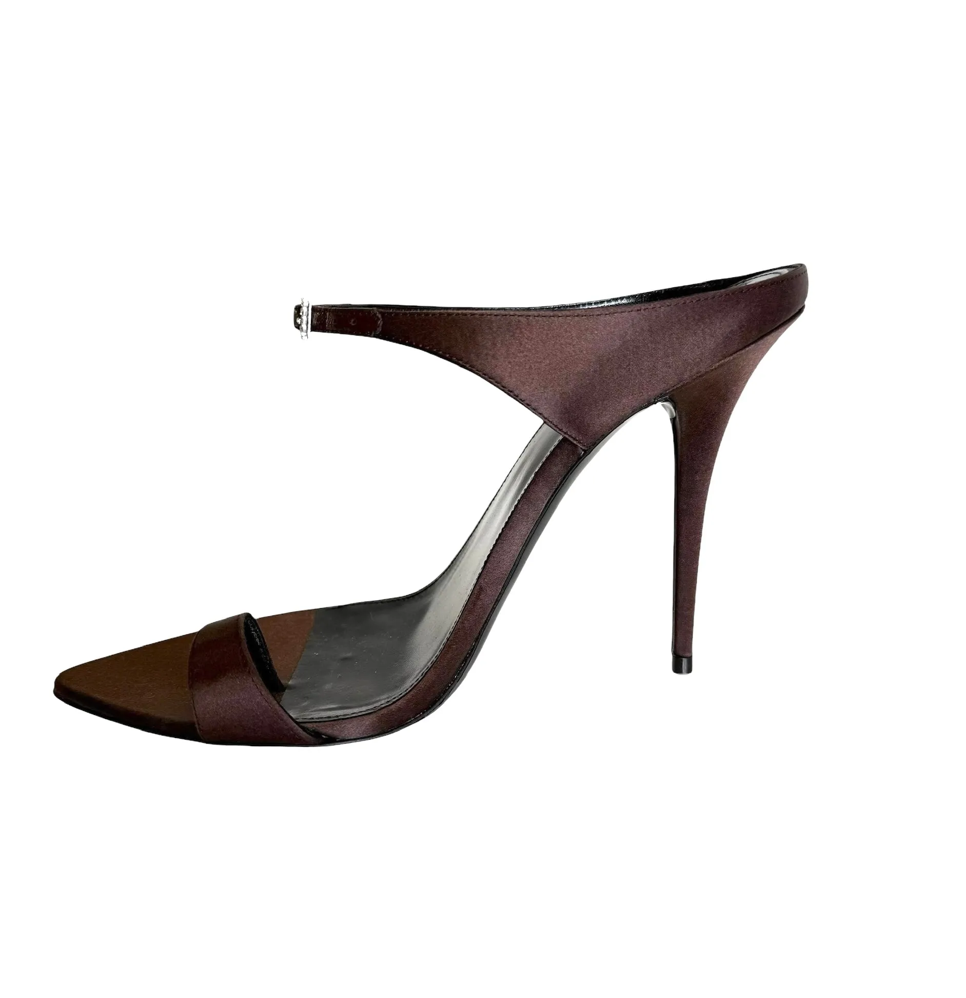 Brown Satin Heels w/Crystals - 8