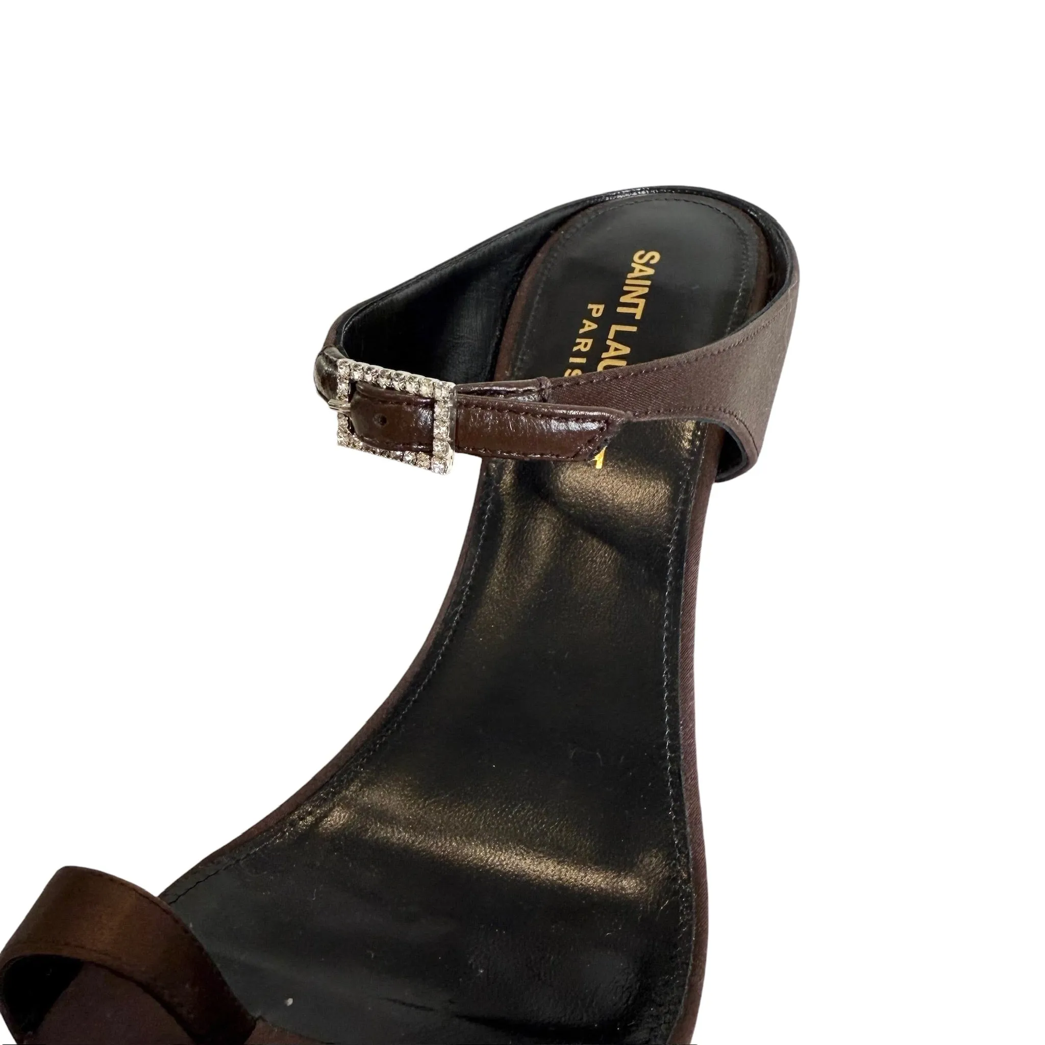 Brown Satin Heels w/Crystals - 8