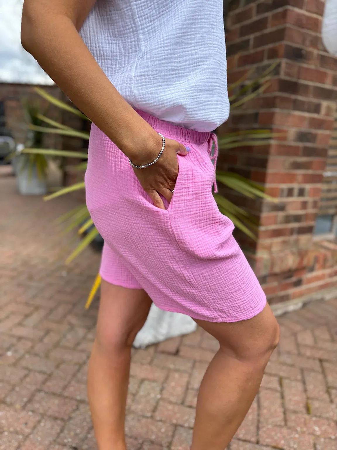 Candy Pink Bubble Cotton Shorts