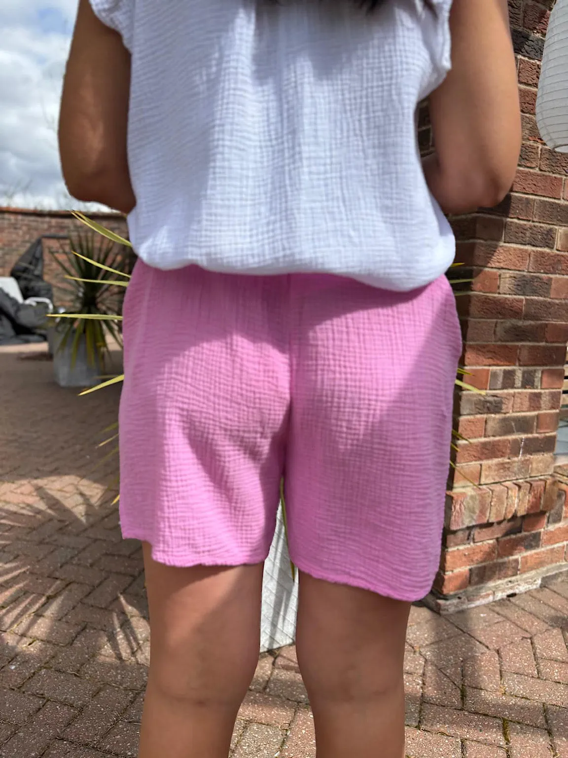 Candy Pink Bubble Cotton Shorts