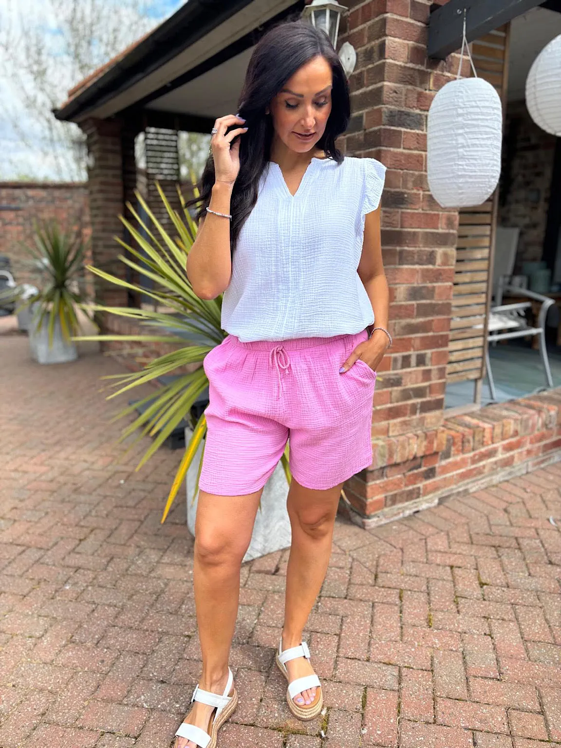Candy Pink Bubble Cotton Shorts