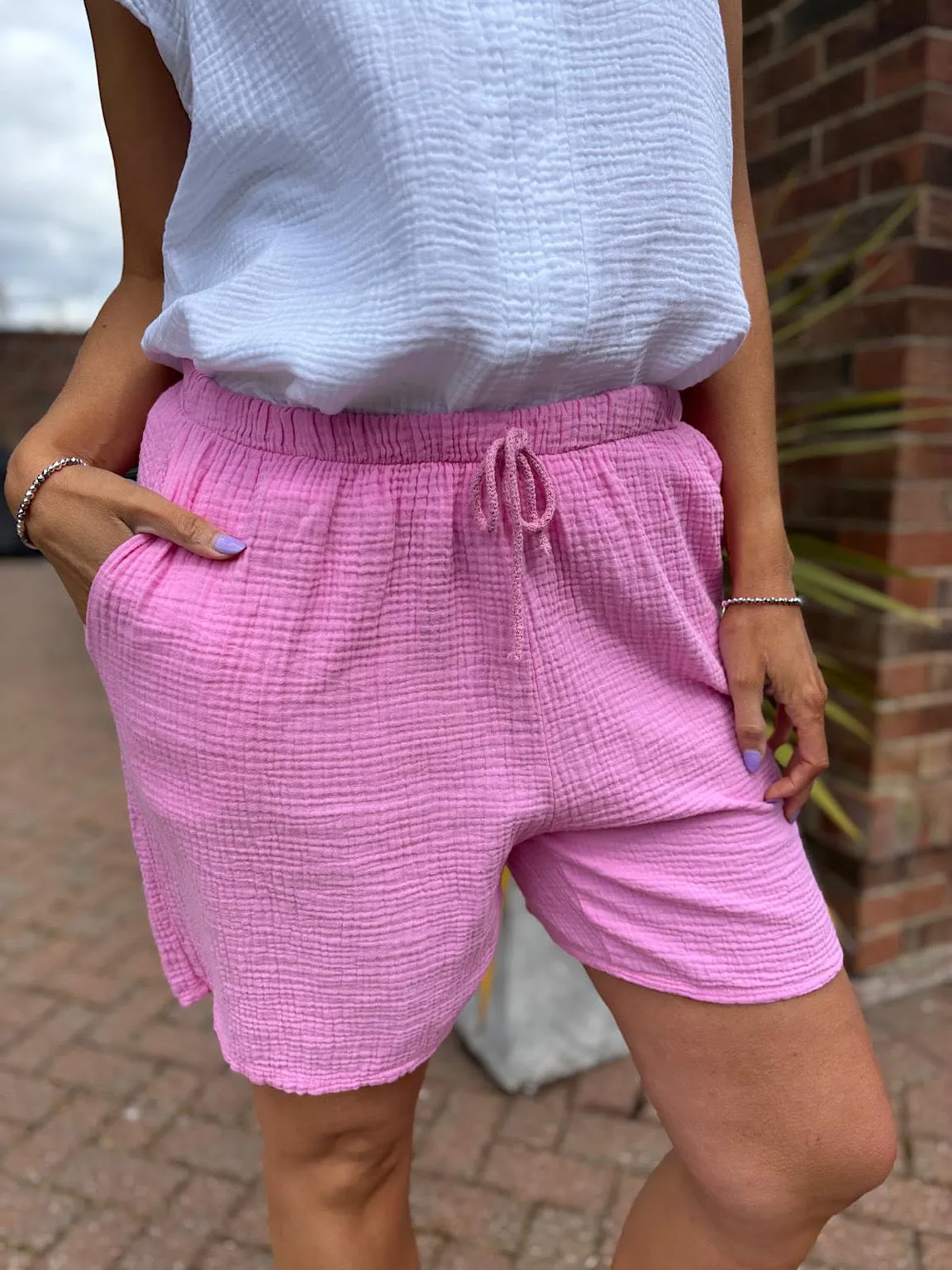 Candy Pink Bubble Cotton Shorts