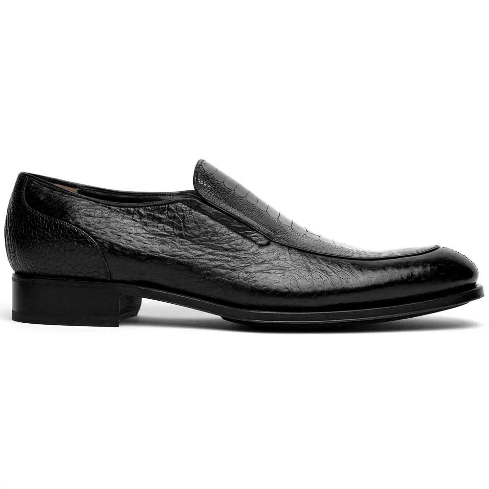 Caporicci 3324 Men's Shoes Black Exotic Ostrich / Peccary Slip-On Loafers (CAP2004)