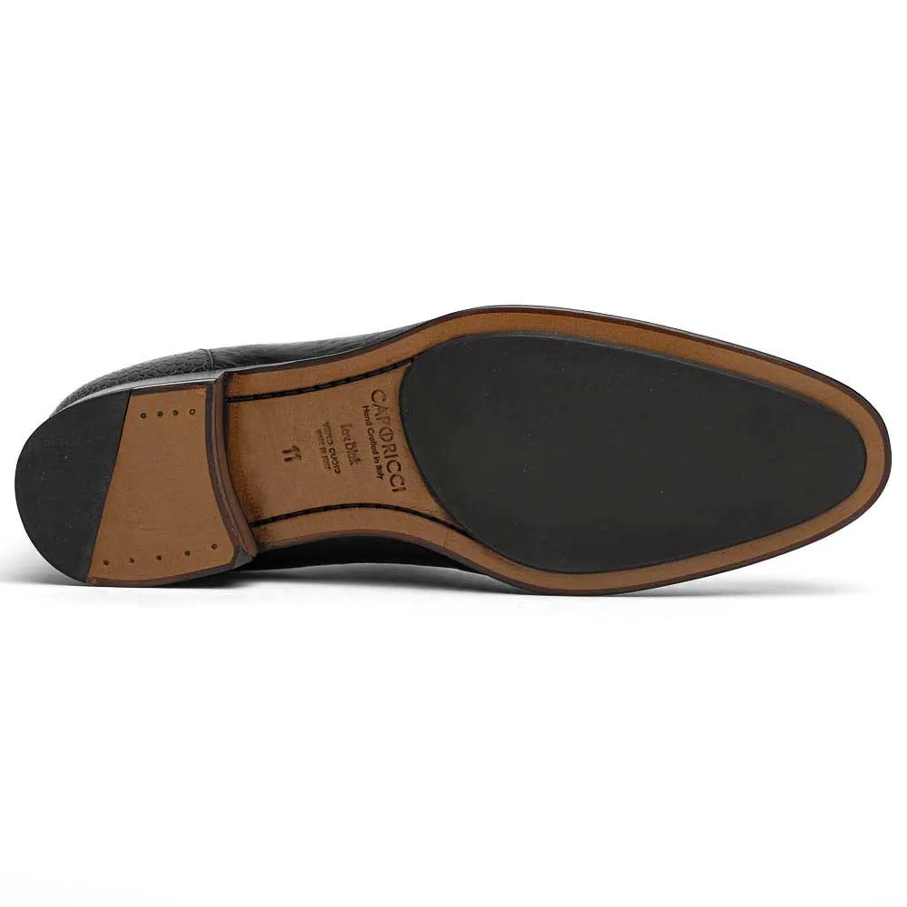 Caporicci 3324 Men's Shoes Black Exotic Ostrich / Peccary Slip-On Loafers (CAP2004)