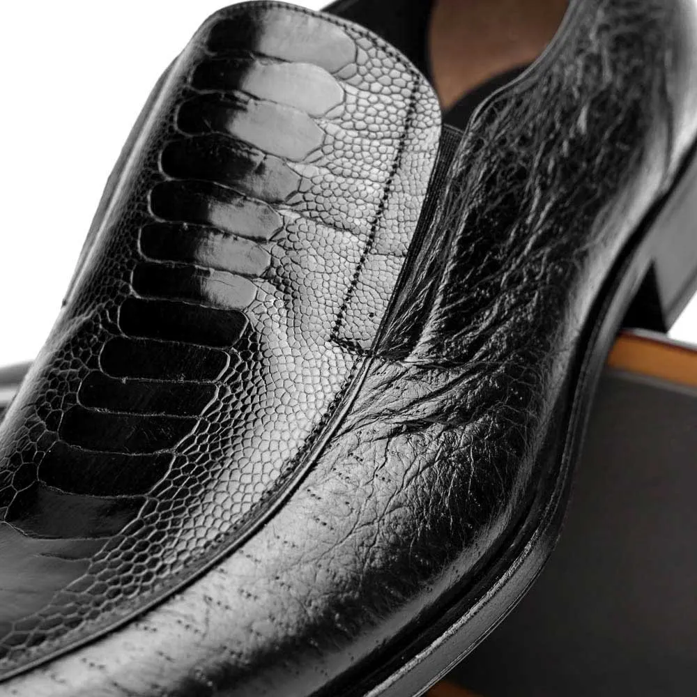 Caporicci 3324 Men's Shoes Black Exotic Ostrich / Peccary Slip-On Loafers (CAP2004)