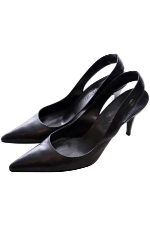 Chanel Slingbacks Shoes Black Leather Quilted Heels Size 40 In Box
