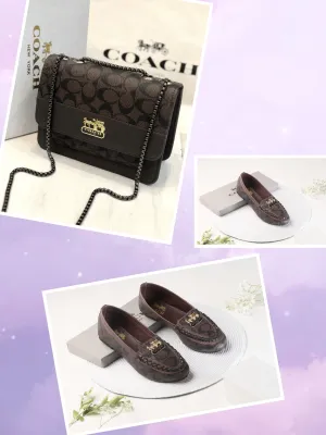 COMBO DEAL - COACH CROSS BODY BAG & COACH FLAT PUMPS - BROWN