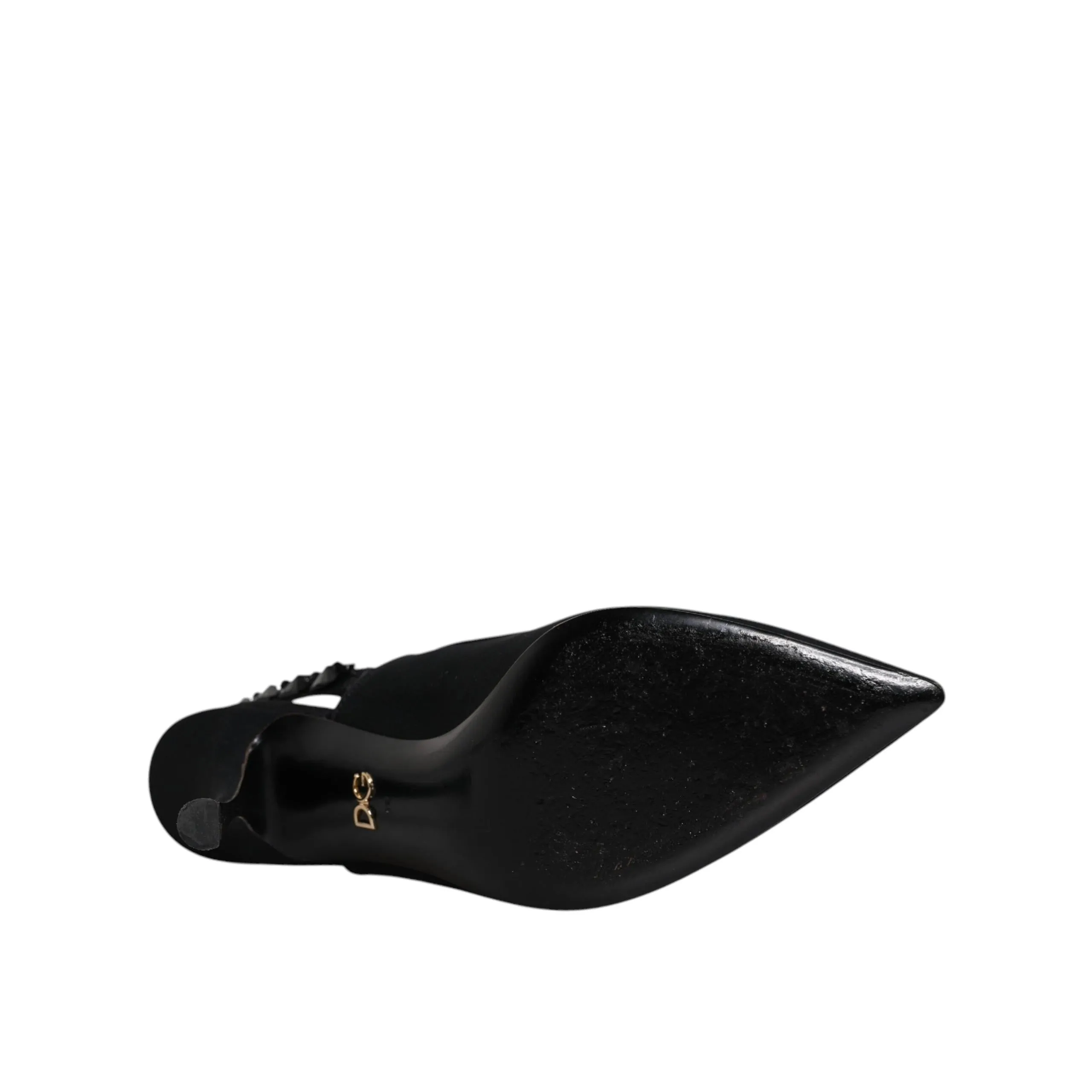Dolce & Gabbana Black Embellished Charmeuse Slingback Shoes
