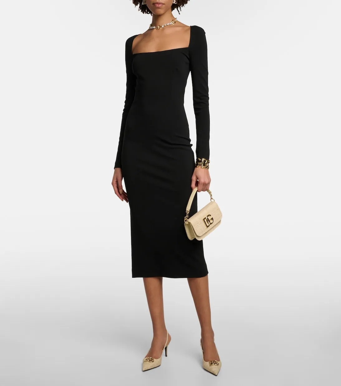 Dolce&Gabbana Logo Raffia Slingbacks, Brown