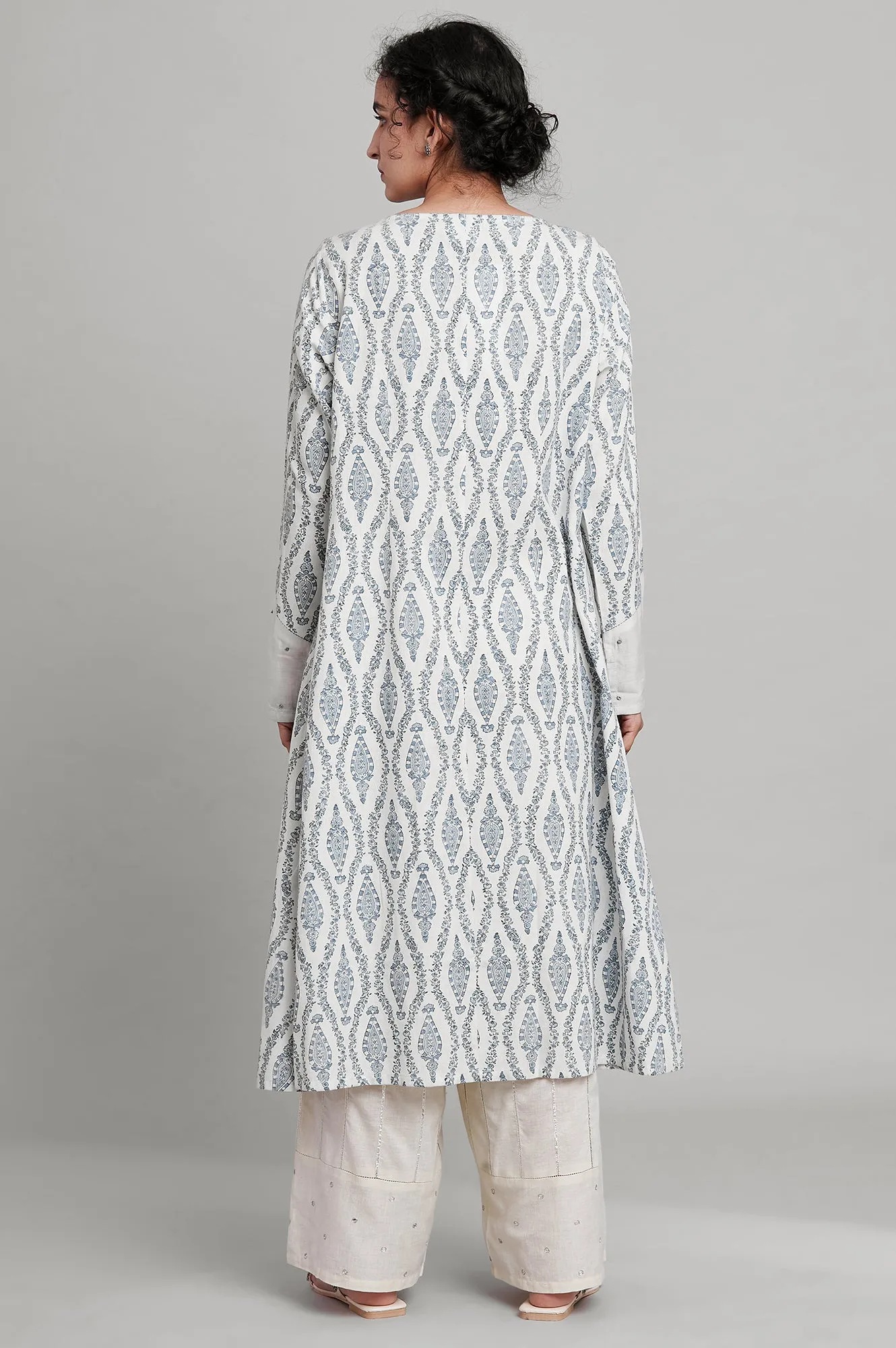 Ecru Hand Block Print Angrakha kurta