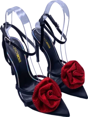 Fashion Nova Black Red Floral Embellished Heels UK 4