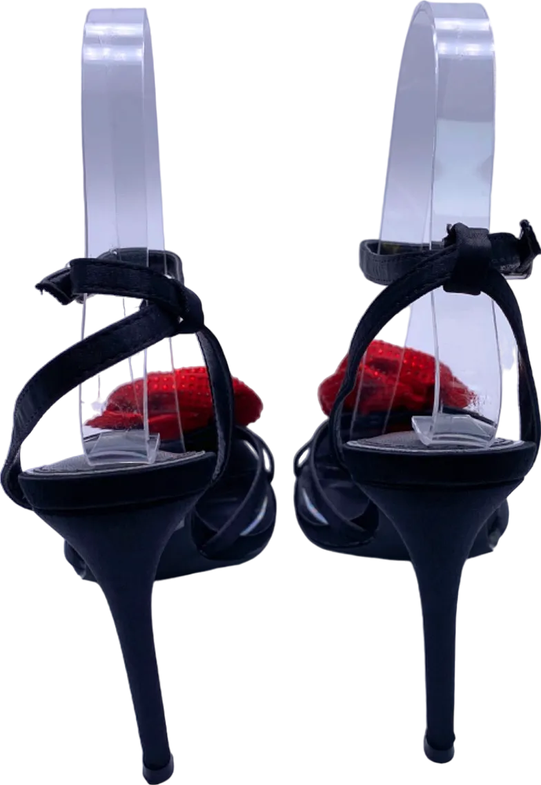 Fashion Nova Black Red Floral Embellished Heels UK 4