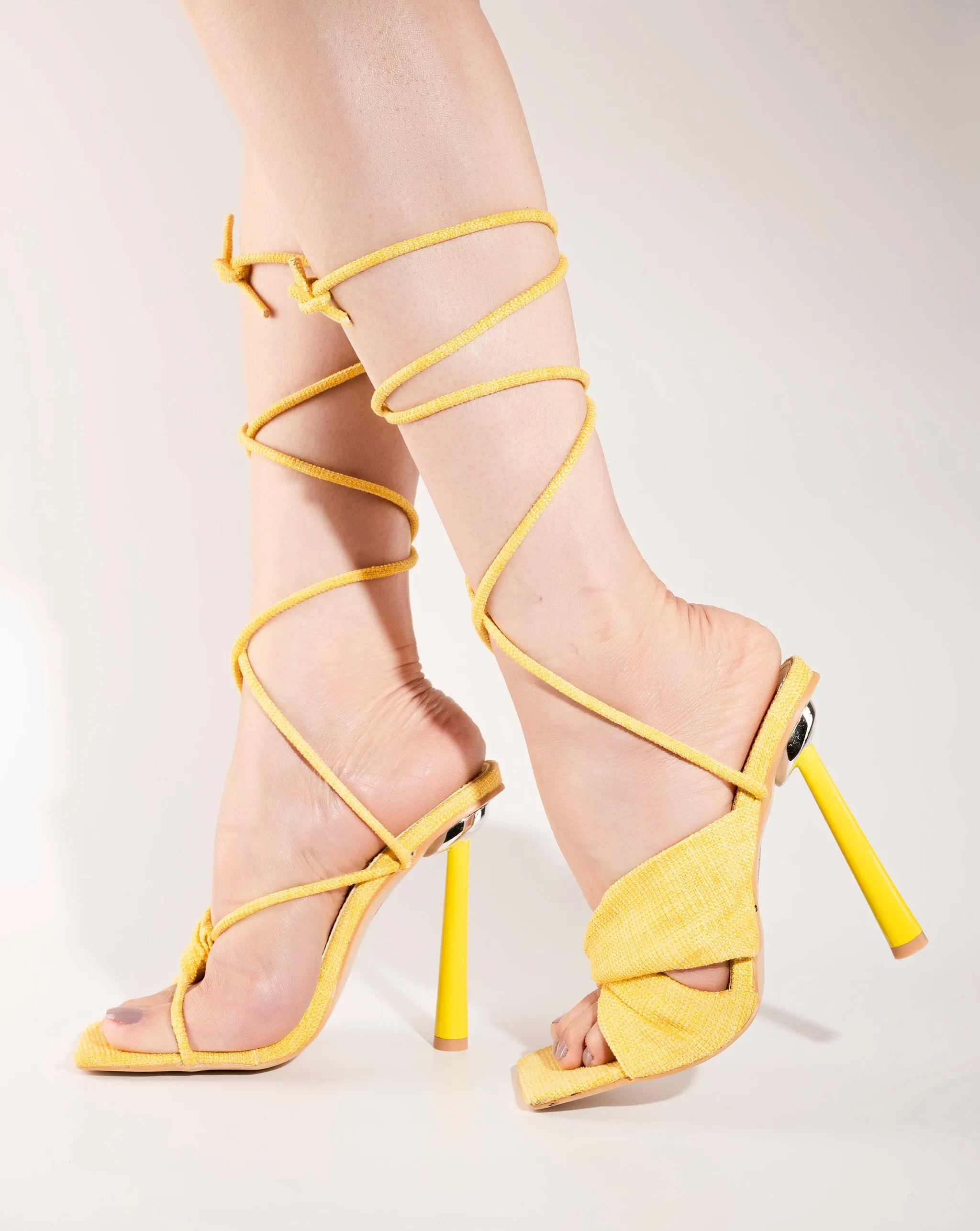 FAWN ORANGE SNAKE DIAMANTE STRAP LACE UP CAKE STAND HEELS