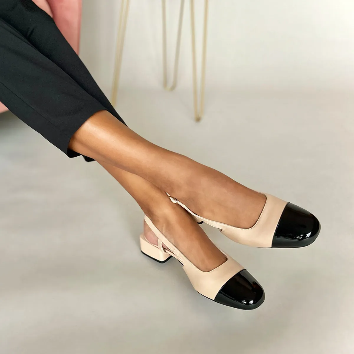 Fern Wide Fit Court - Black & Cream Leather
