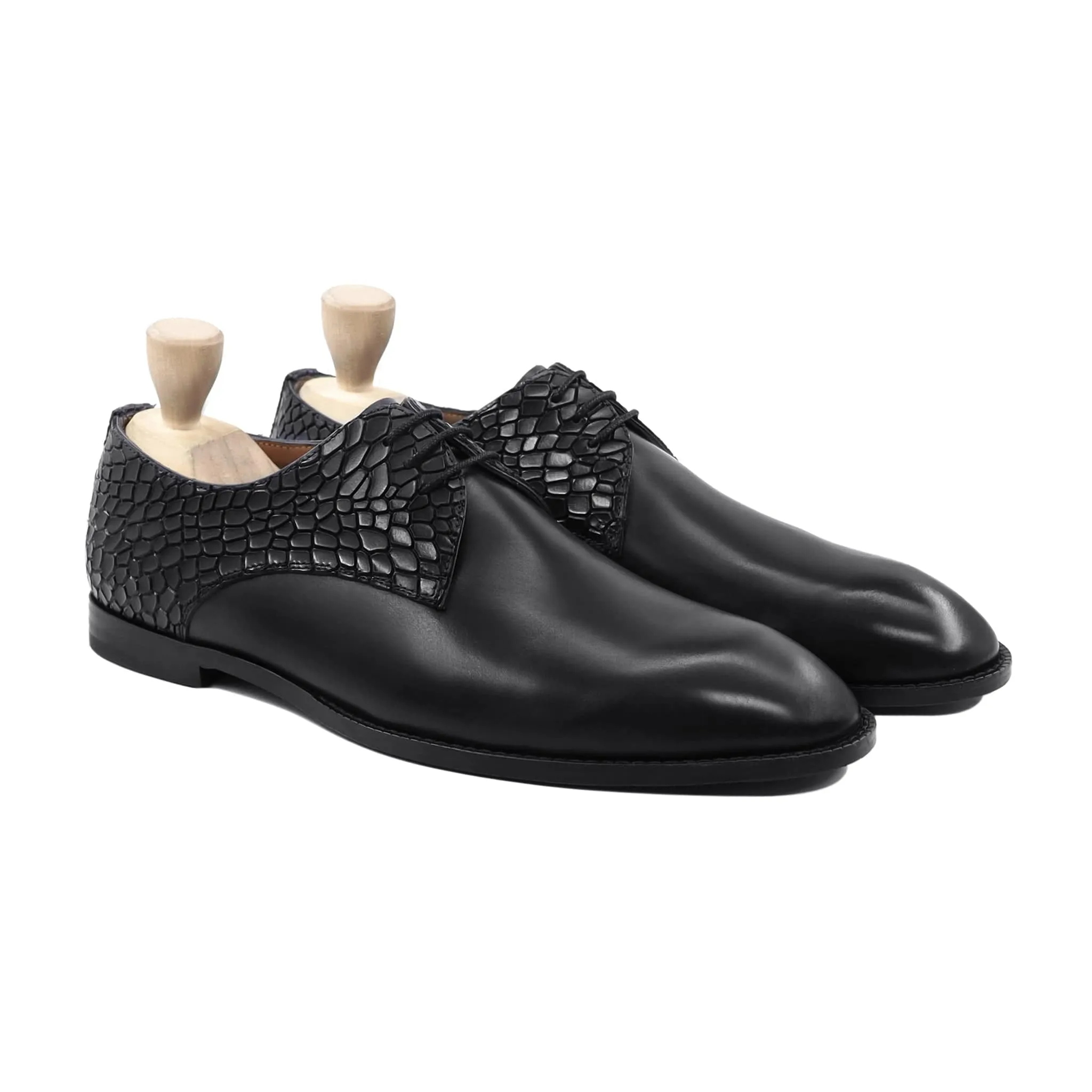 Handmade, Custom Men's Black Calf Leather Derby Shoe