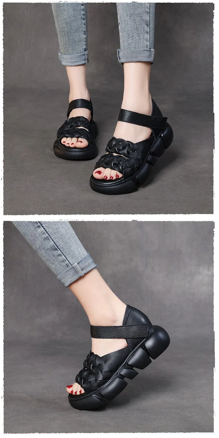 Handmade Woven Versatile Leather Soft Retro Sandals