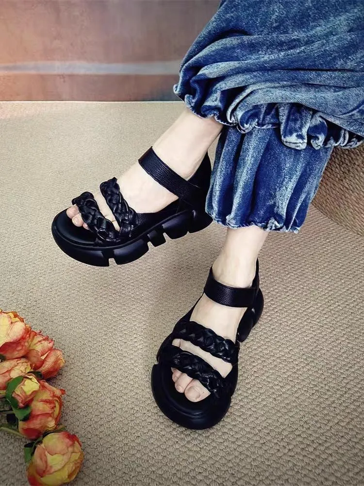 Handmade Woven Versatile Leather Soft Retro Sandals