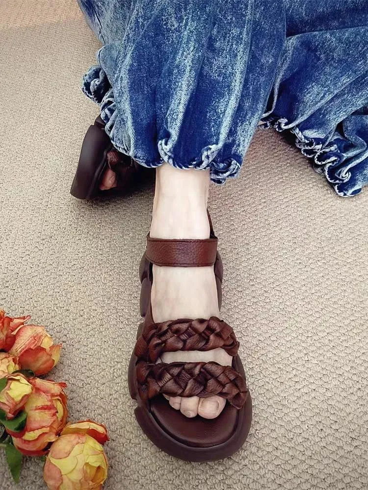 Handmade Woven Versatile Leather Soft Retro Sandals