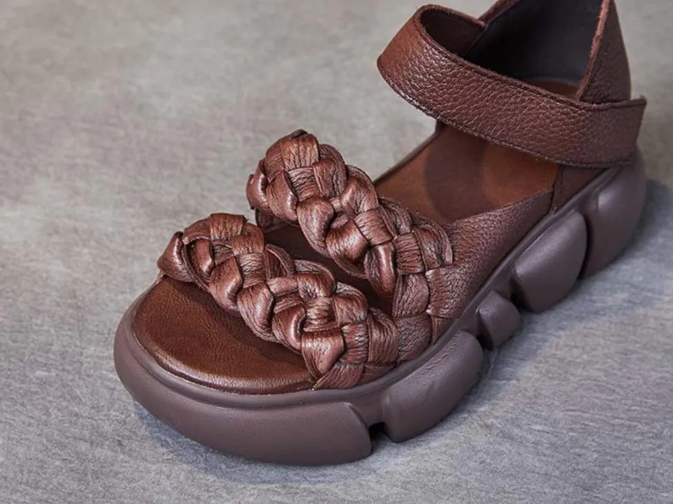 Handmade Woven Versatile Leather Soft Retro Sandals