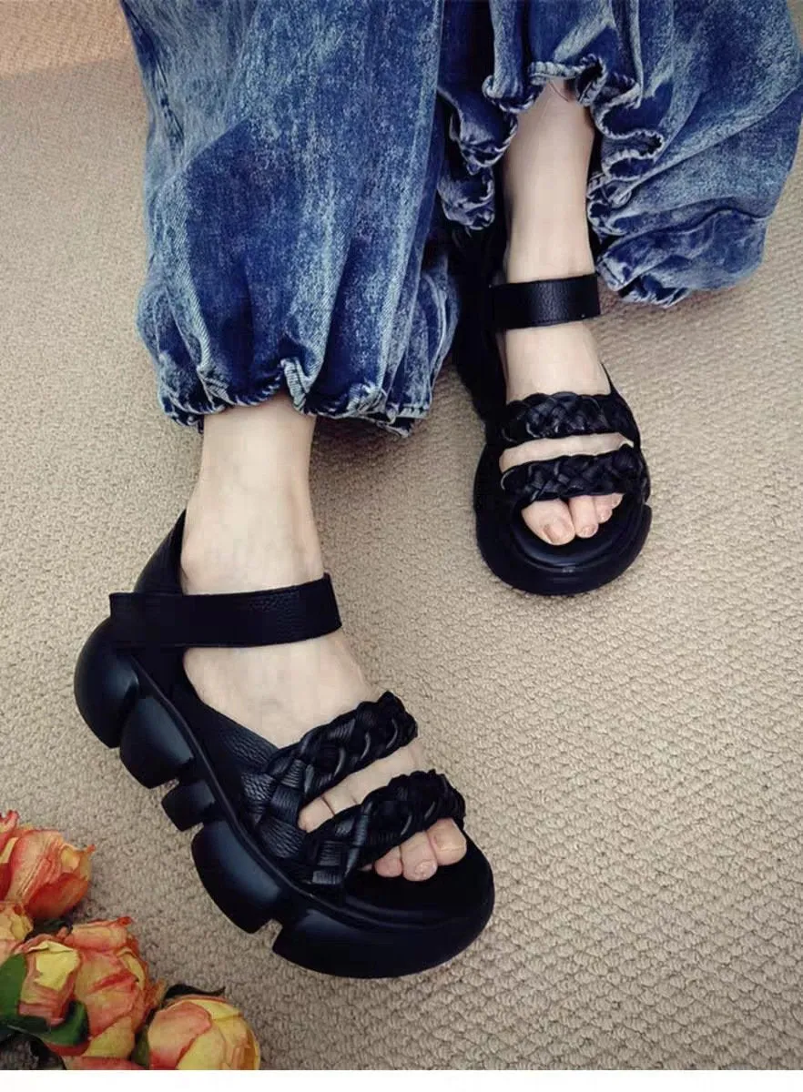 Handmade Woven Versatile Leather Soft Retro Sandals