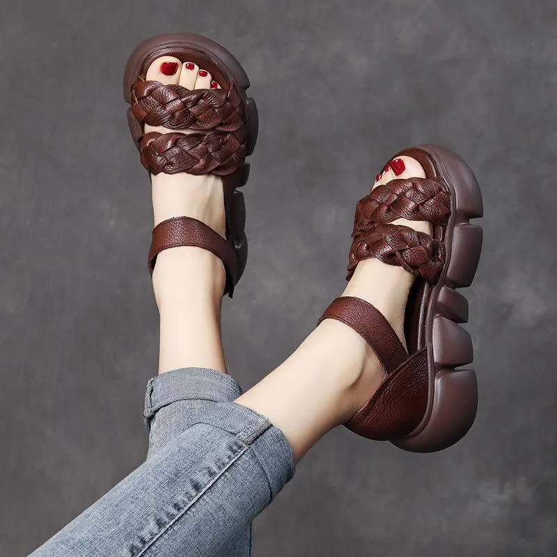 Handmade Woven Versatile Leather Soft Retro Sandals
