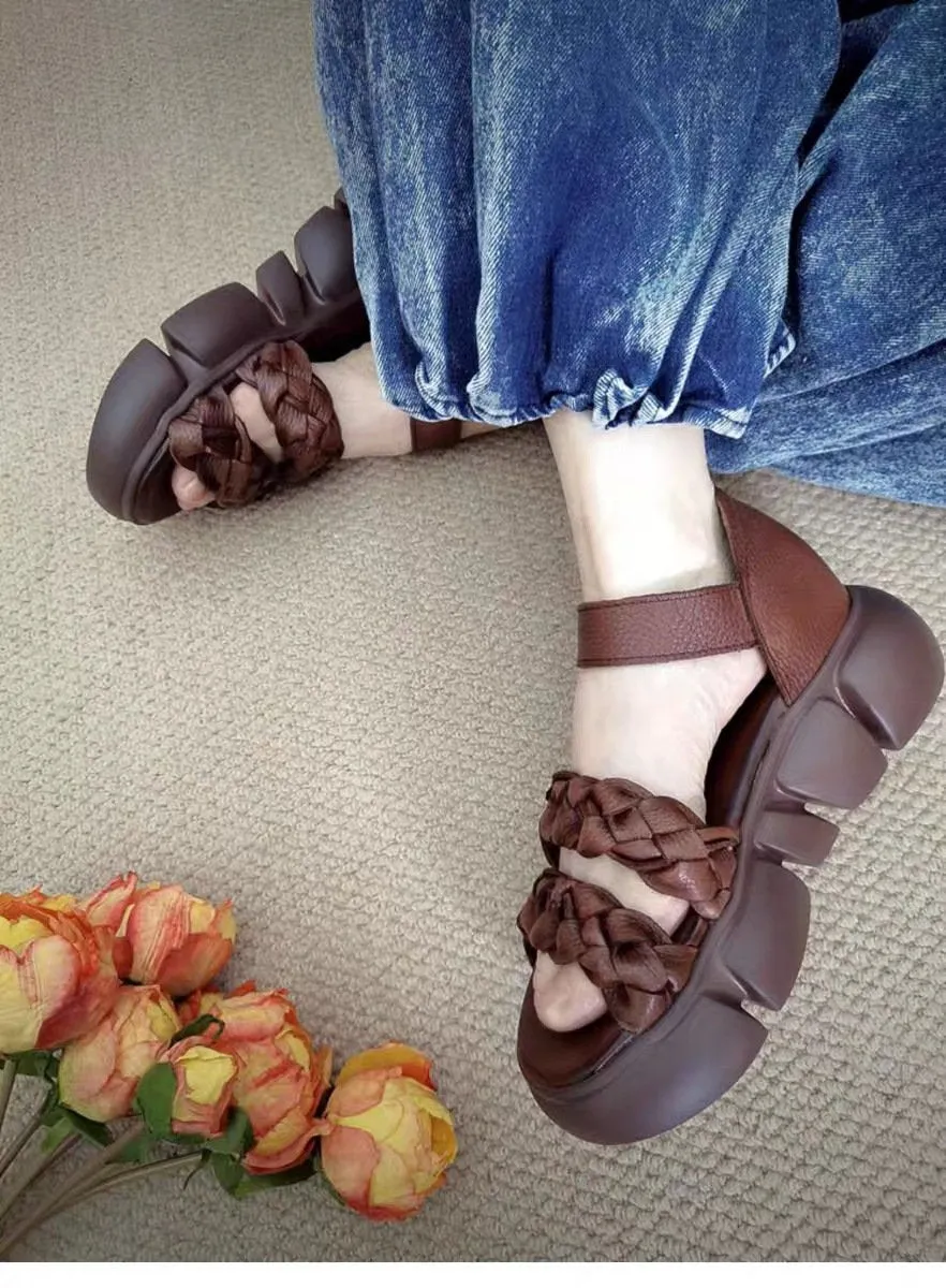 Handmade Woven Versatile Leather Soft Retro Sandals