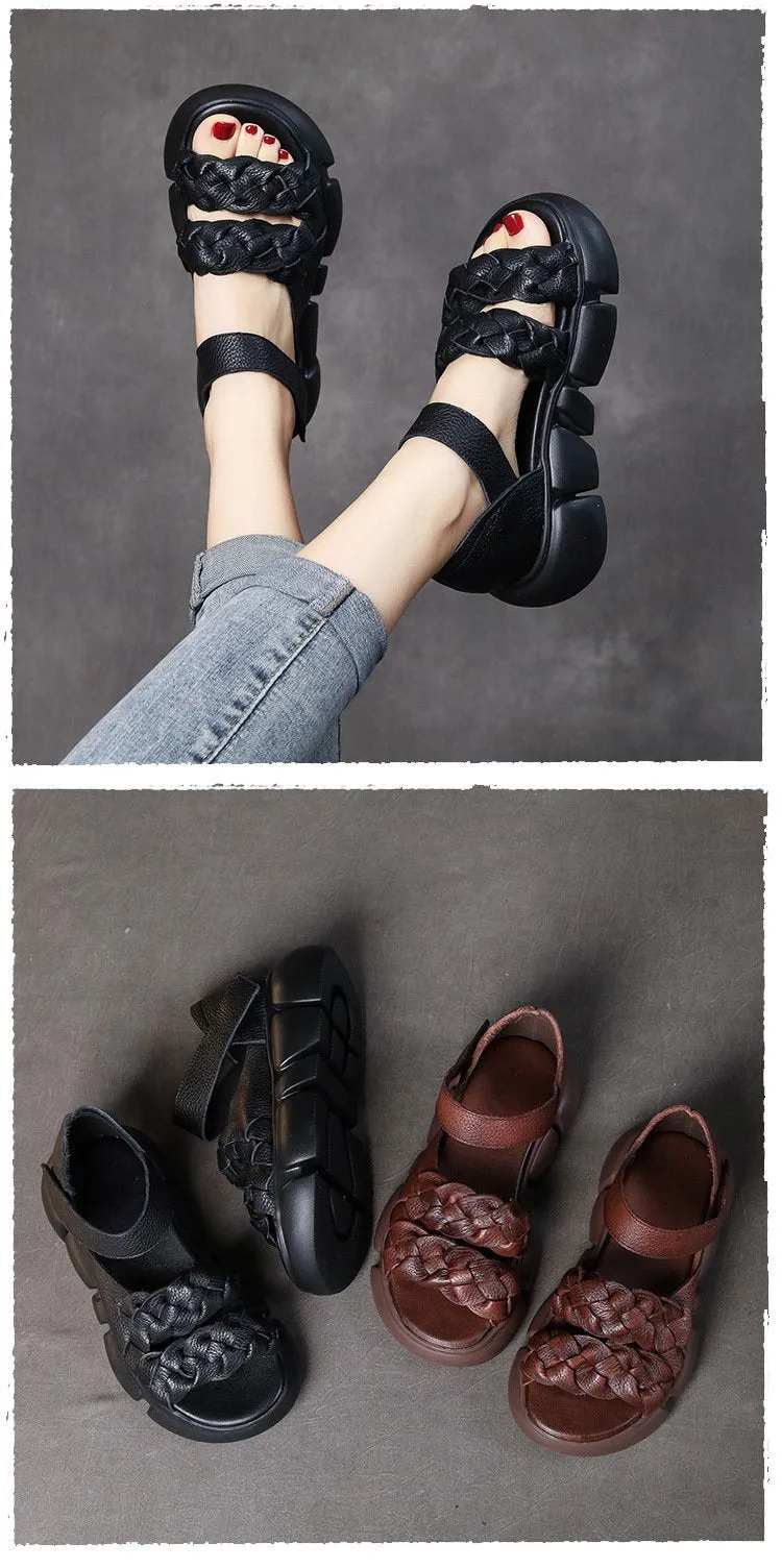 Handmade Woven Versatile Leather Soft Retro Sandals