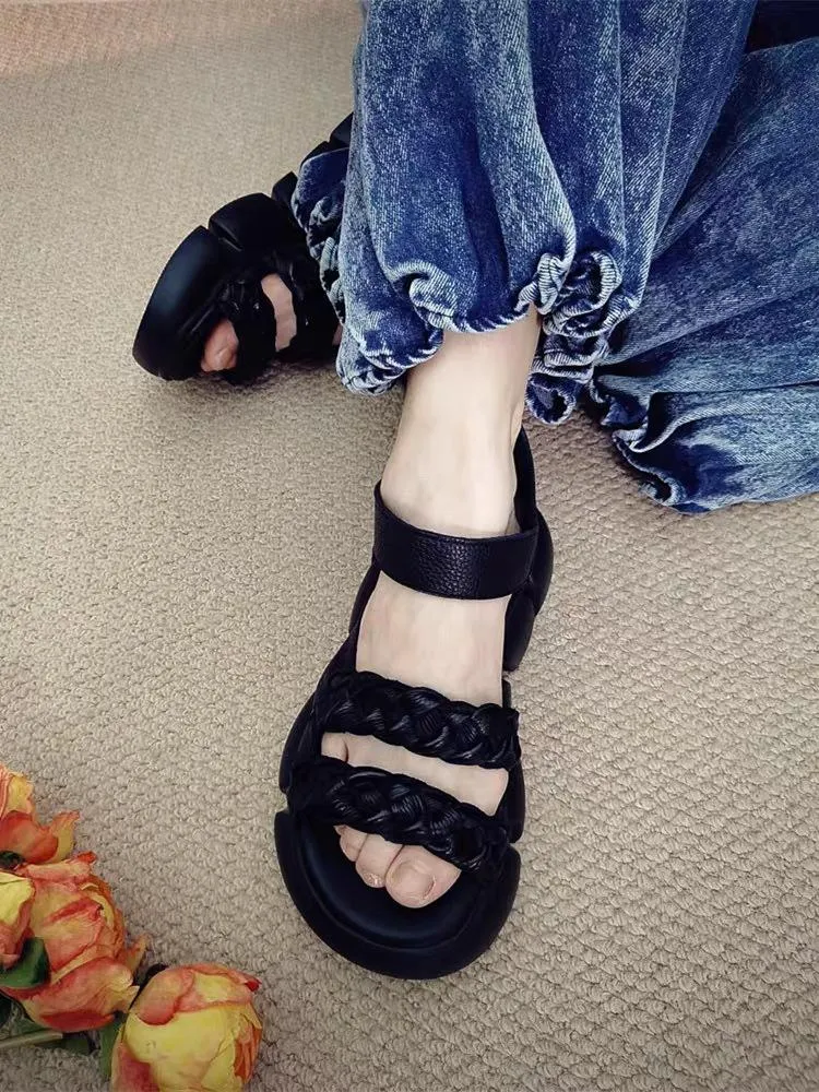 Handmade Woven Versatile Leather Soft Retro Sandals