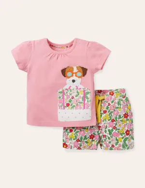 Jersey Appliqué Short Set-Pink Lemonade Vintage Floral