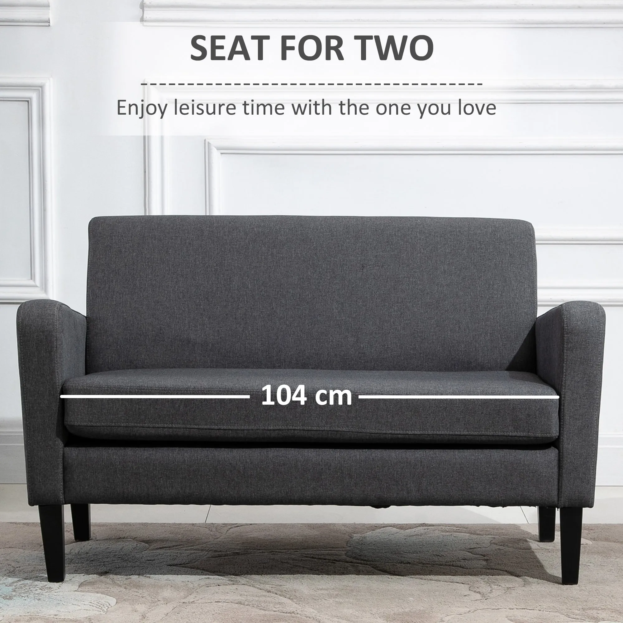 Linen Modern-Curved 2-Seat Sofa Loveseat w/ Thick Cushion Wood Legs Foot Pads Single Compact Home Furniture City Flats Grey