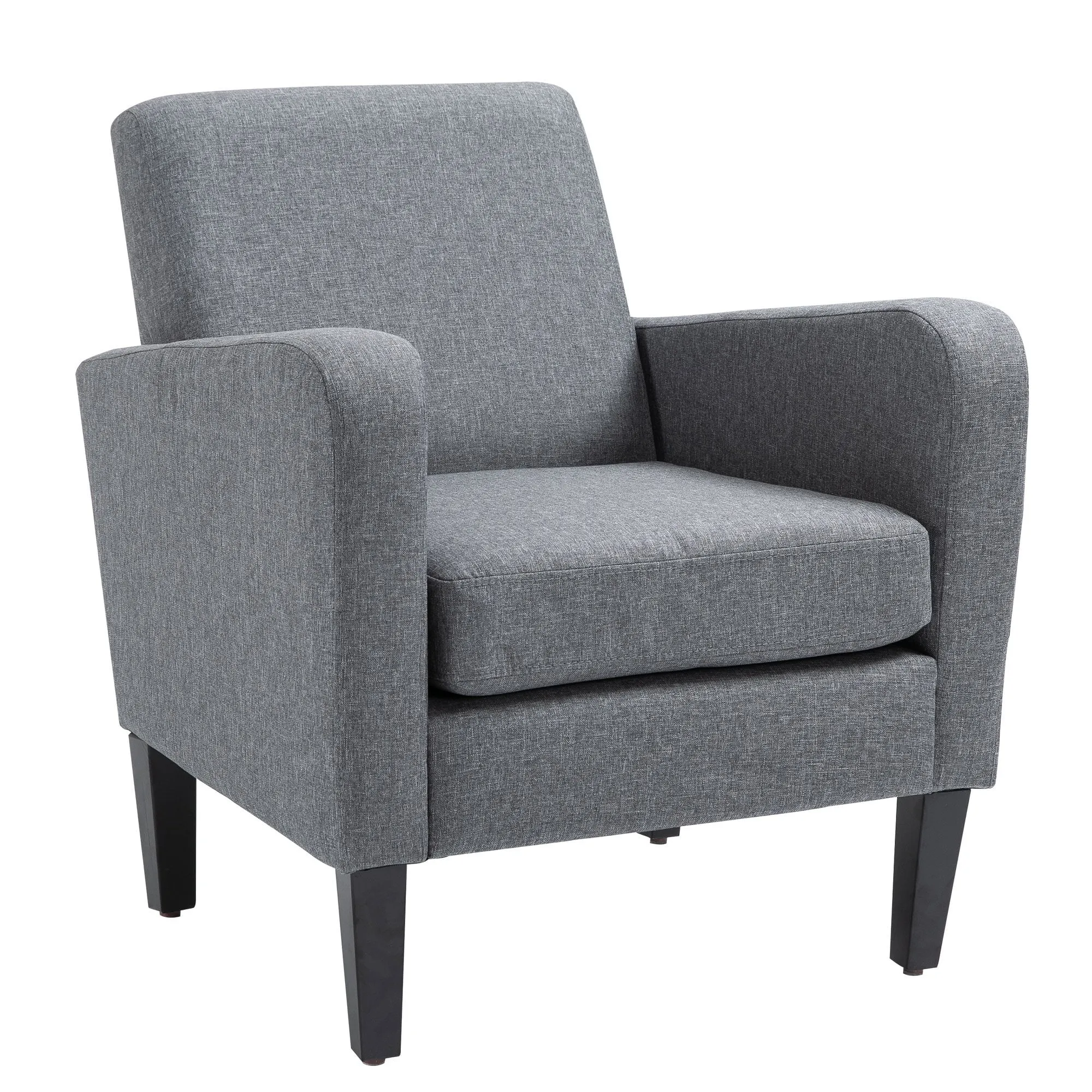 Linen Modern-Curved Armchair Accent Seat w/ Thick Cushion Wood Legs Foot Pads Single Compact Home Furniture City Flats Grey