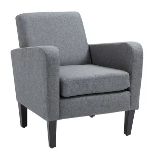 Linen Modern-Curved Armchair Accent Seat w/ Thick Cushion Wood Legs Foot Pads Single Compact Home Furniture City Flats Grey