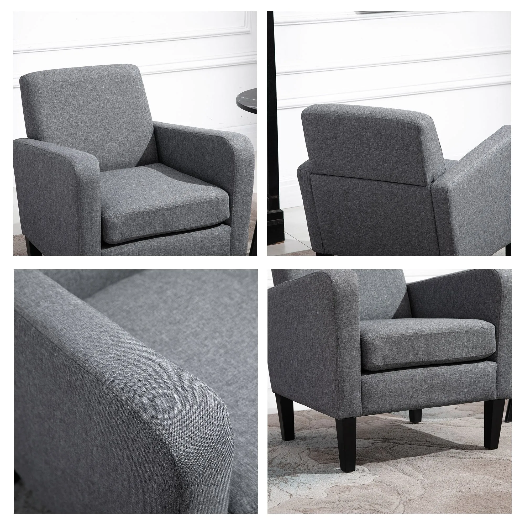 Linen Modern-Curved Armchair Accent Seat w/ Thick Cushion Wood Legs Foot Pads Single Compact Home Furniture City Flats Grey