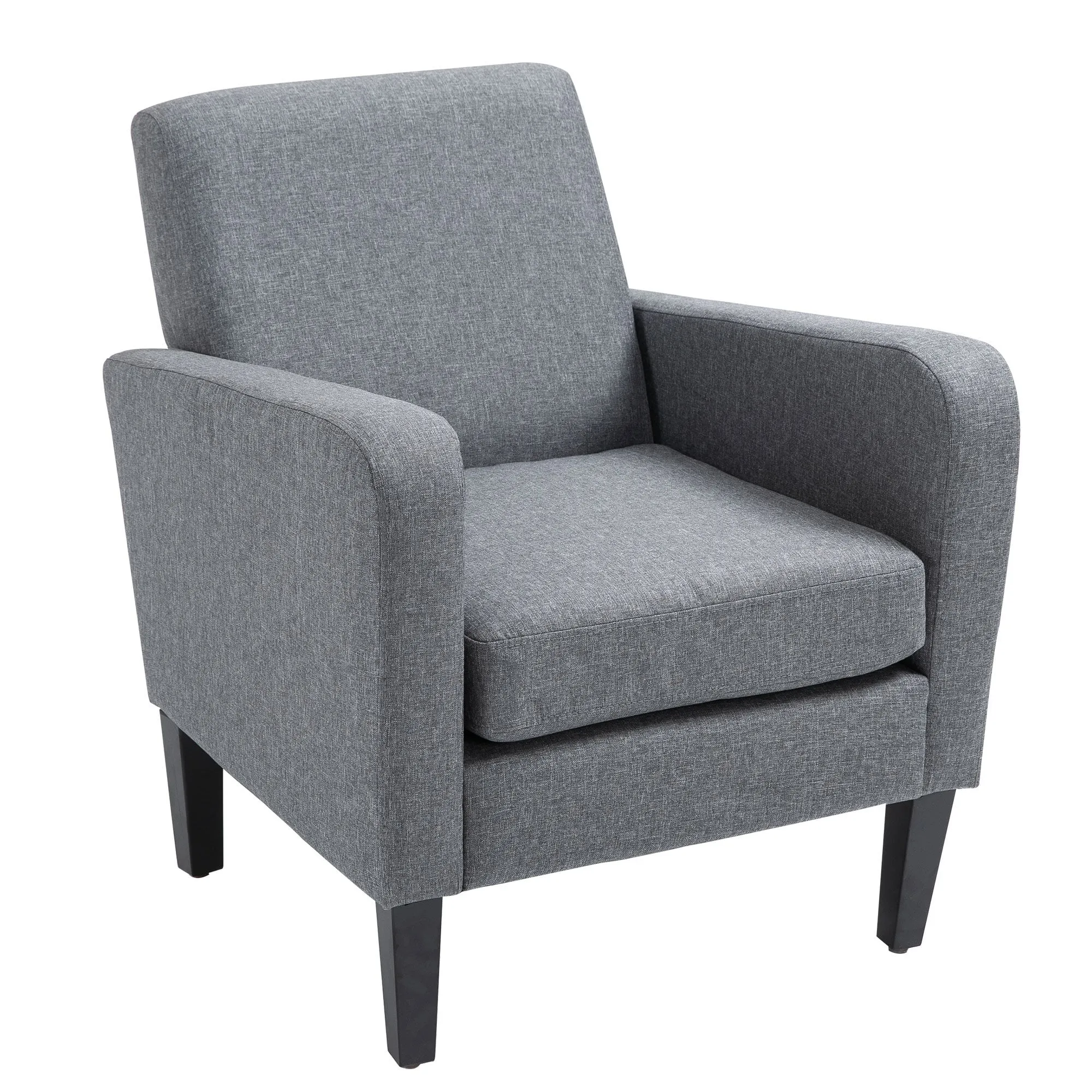 Linen Modern-Curved Armchair Accent Seat w/ Thick Cushion Wood Legs Foot Pads Single Compact Home Furniture City Flats Grey