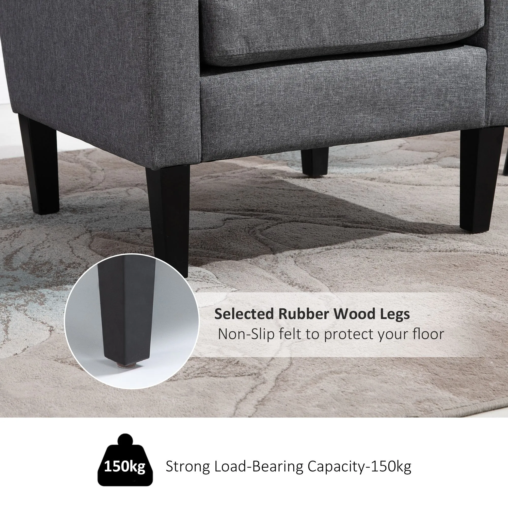 Linen Modern-Curved Armchair Accent Seat w/ Thick Cushion Wood Legs Foot Pads Single Compact Home Furniture City Flats Grey
