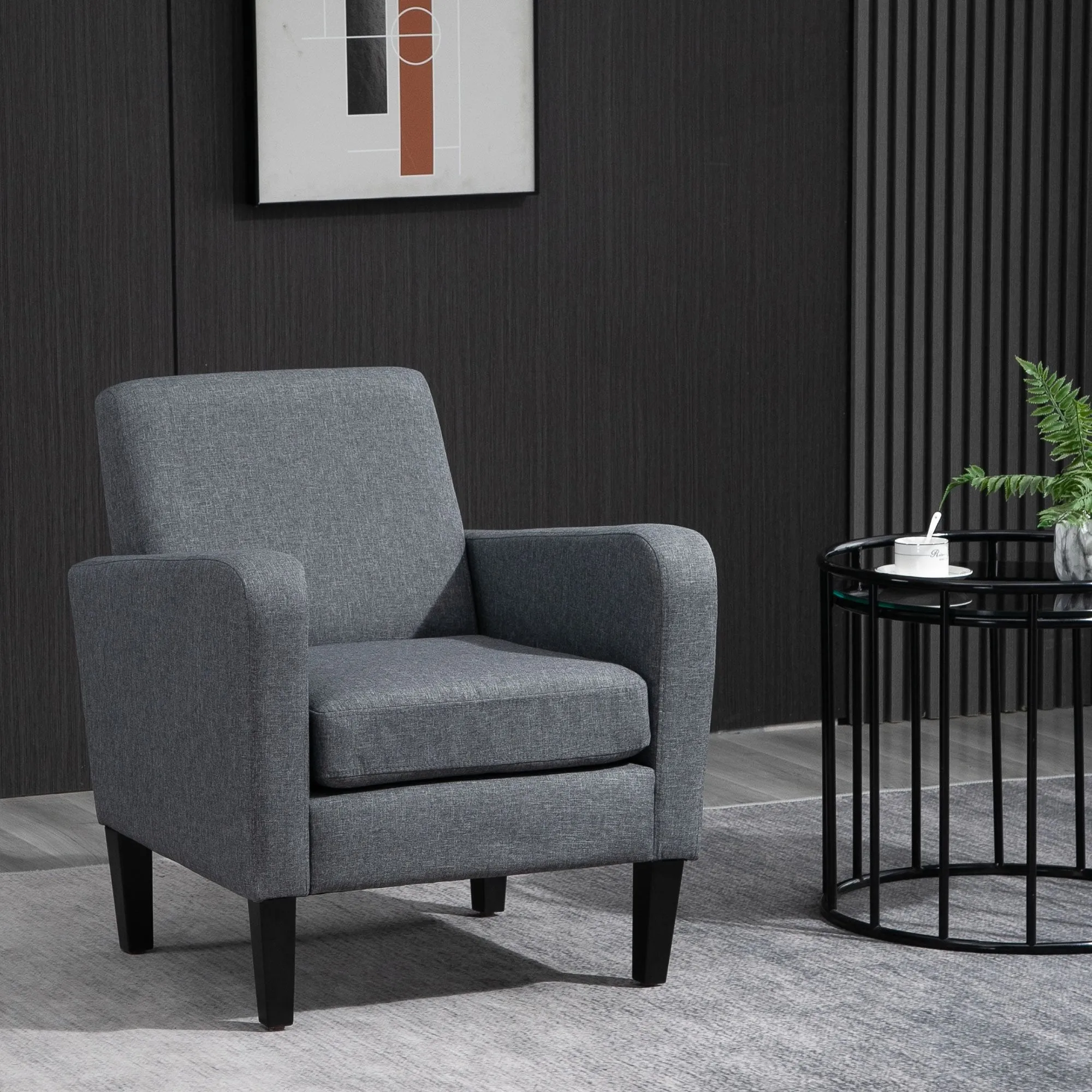 Linen Modern-Curved Armchair Accent Seat w/ Thick Cushion Wood Legs Foot Pads Single Compact Home Furniture City Flats Grey