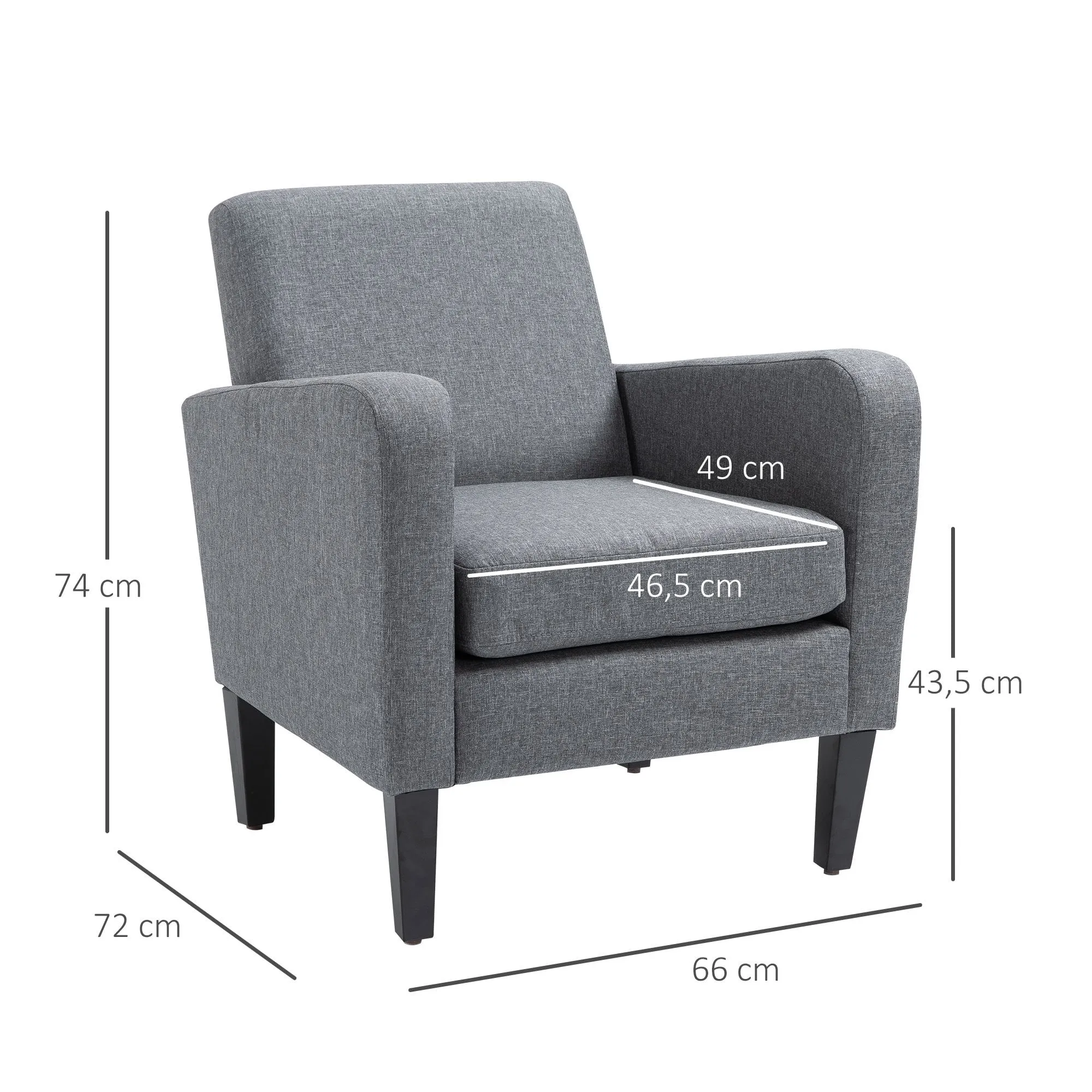 Linen Modern-Curved Armchair Accent Seat w/ Thick Cushion Wood Legs Foot Pads Single Compact Home Furniture City Flats Grey