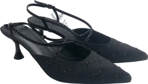 Max & Co Black Rhinestone Embellished Satin Slingbacks UK 6 EU 39 👠
