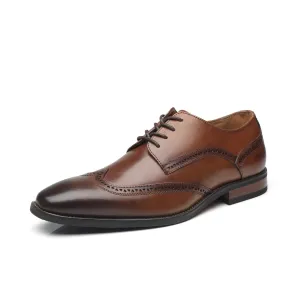 Men Dress Shoes Lace Up Oxford Classic Plain Toe Modern Formal Leather Shoes-Whisky
