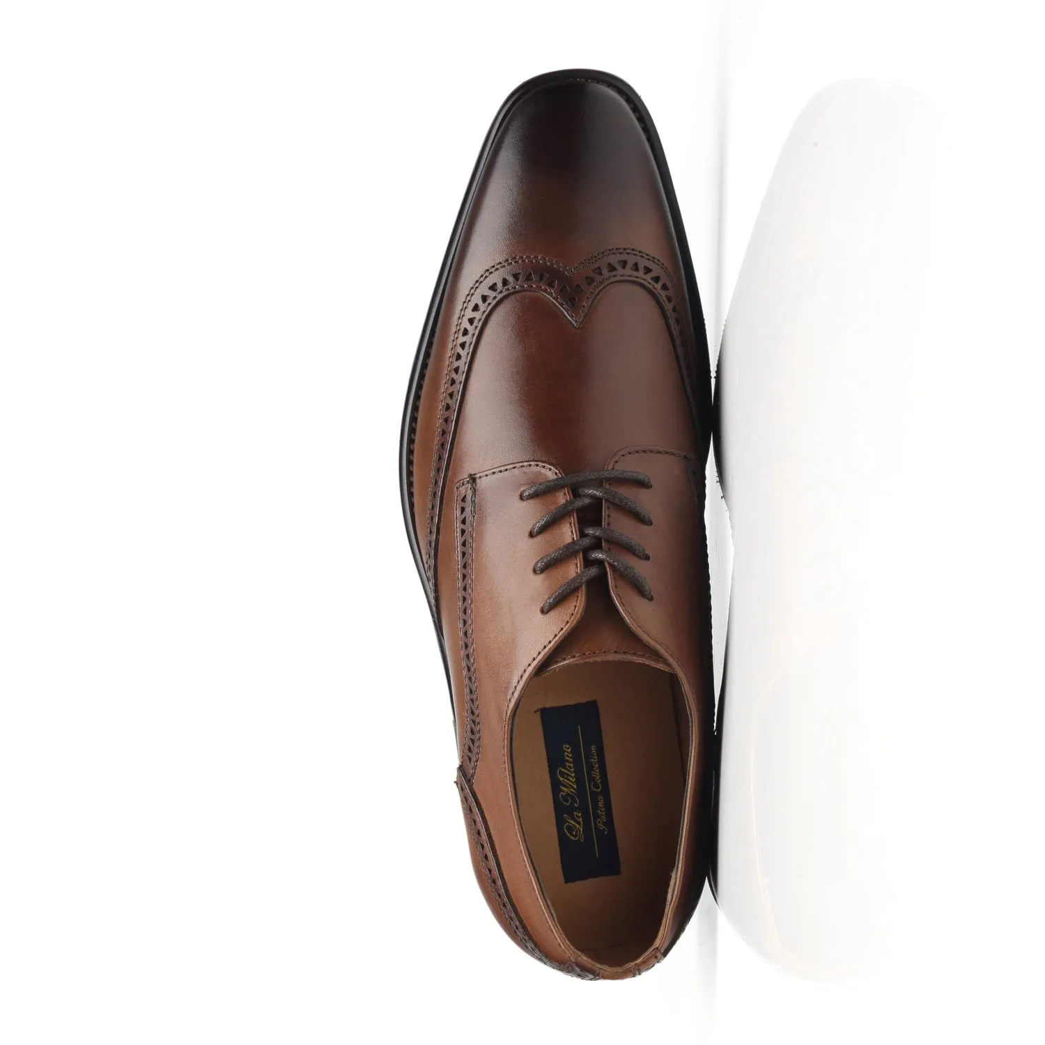 Men Dress Shoes Lace Up Oxford Classic Plain Toe Modern Formal Leather Shoes-Whisky