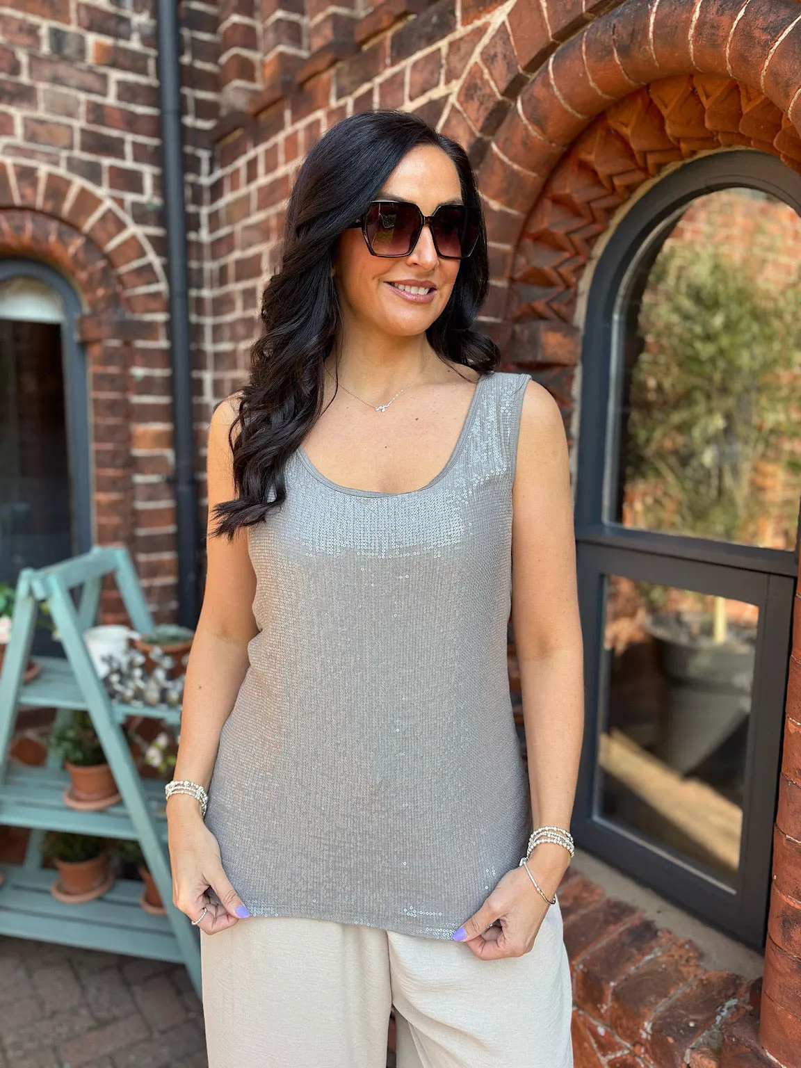 Mocha Sequin Vest Top Rebecca