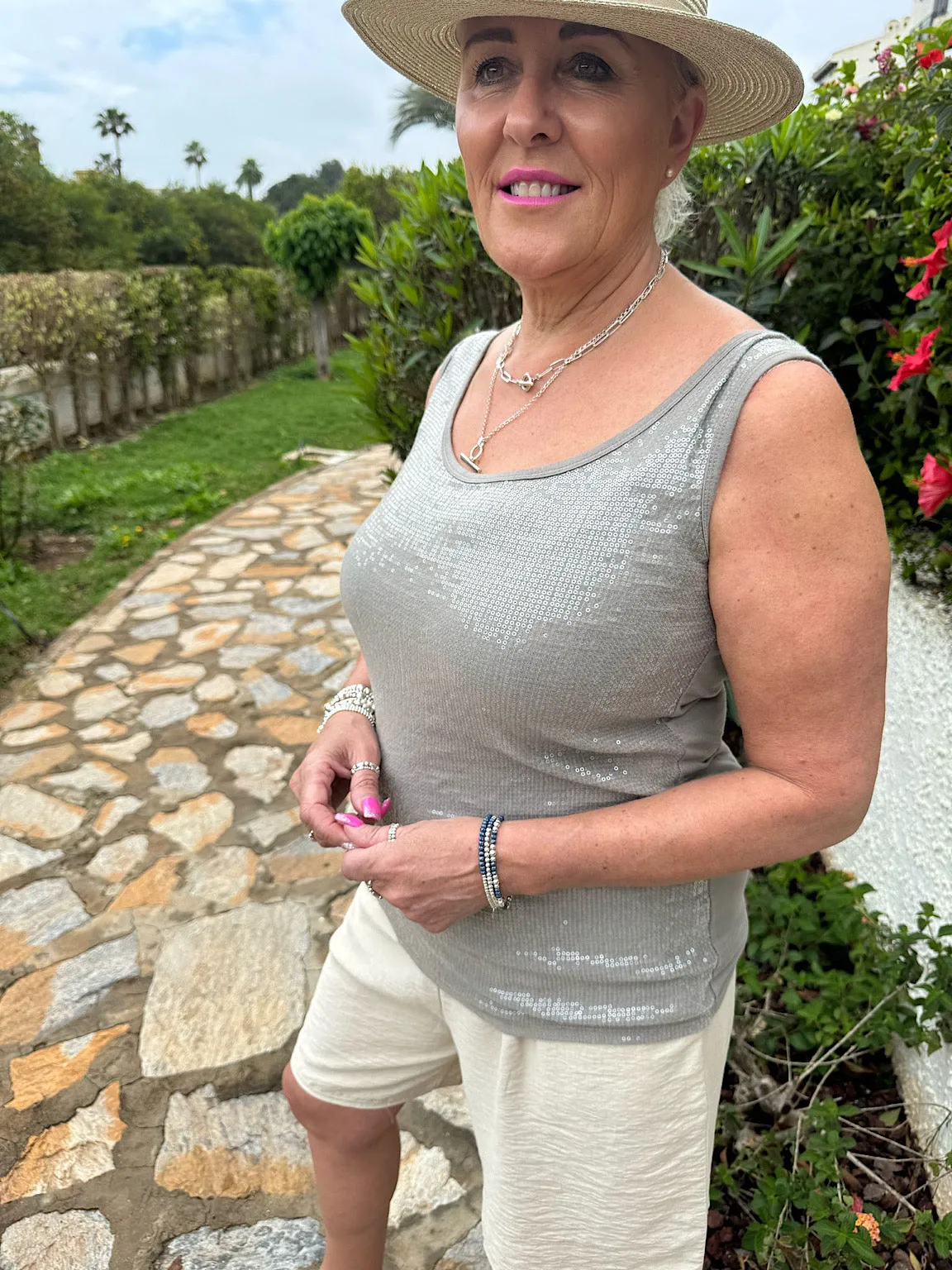 Mocha Sequin Vest Top Rebecca